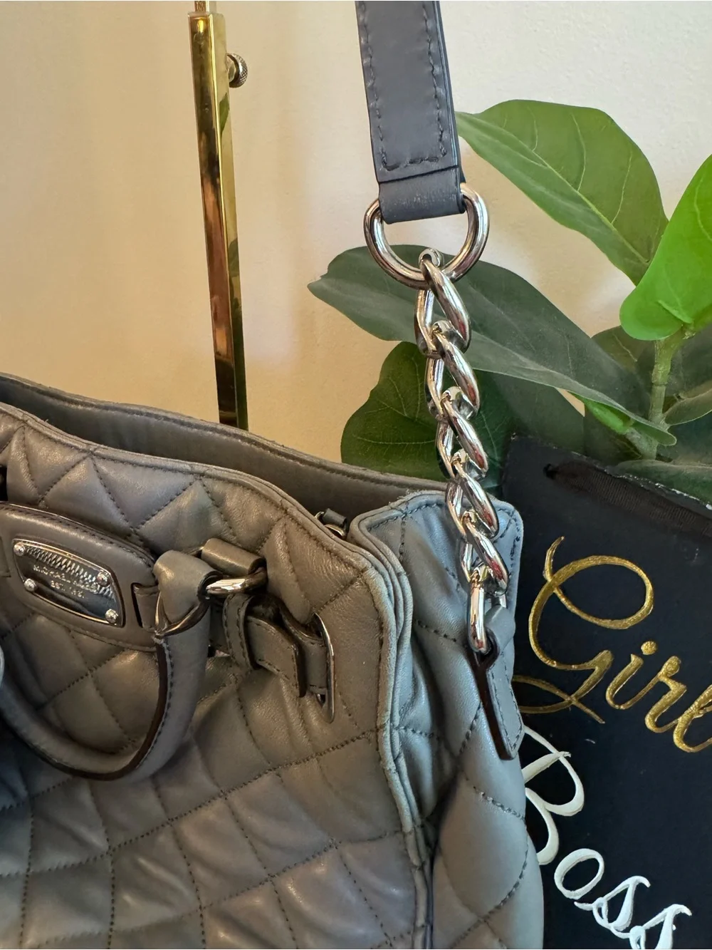 Michael Kors Quilted Satchel and Wallet Set in Gray